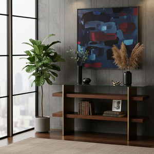 Mesa de Consola de Lujo con Chapa de Madera de Cerezo, Vidrio y Metal, Mesa de Entrada Moderna para el Pasillo, Muebles para Sala de Estar - Product Image 5