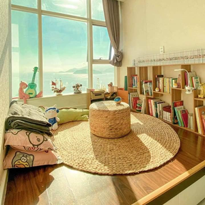 Alfombra de jacinto de agua redonda Bohemia vintage alfombra de suelo trenzado ecológica para el hogar, sala de yoga o interiores minimalistas - Product Image 5