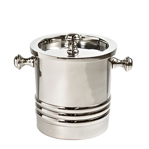 Cubo enfriador de hielo moderno y elegante, diseño clásico, cubos de hielo de Metal hechos a mano con acabado plateado con logotipo y Asa - Product Image 2