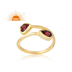 Anillo ajustable de piedras preciosas de granate natural chapado en oro de 18 quilates de plata de ley más vendido, fabricante de joyería fina Demi - Product Image 1