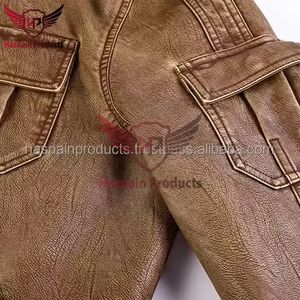 Blouson Homme en Cuir Véritable Marron à Capuche, Style Bomber Vintage, en Cuir de Vachette, avec Épaulettes et Bordures en Tricot Côtelé, Personnalisé, Classique, Chaud pour l'Hiver - Product Image 3