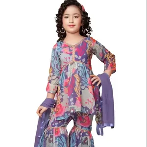 Kinderkleding Meisjes Mooie En Schattige Katoenen Geklede Sharara-Pak Voor Festivalkleding Verkrijgbaar Tegen Groothandelsprijs