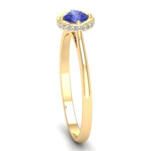 Anillo de Oro Amarillo de 14K y 18K con Diamante Certificado por IGI, Halo Oculto, Hecho a Mano, Corte Redondo, Anillo con Piedra Preciosa de Tanzanita de 0.5 Quilates, Fabricante REYES - Product Image 3