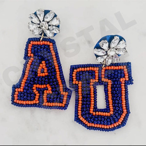 Christmas wine glass Beaded <b>Earrings</b> for Women Patriotic Memorial Day Orange White Blue Colour Fabric Material - Product Image 2