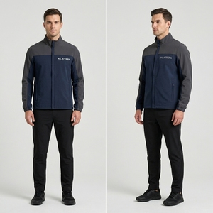Chaqueta deportiva informal ligera con cuello alto y cremallera, color azul marino y gris, para hombre, cortavientos para exteriores. - Product Image 4