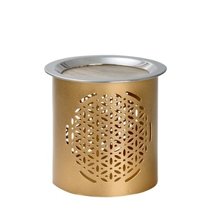 Brûleur d'encens moderne en résine métallique à motif géométrique noir avec grille en acier inoxydable, brûleur d'aromathérapie pour la méditation - Product Image 3