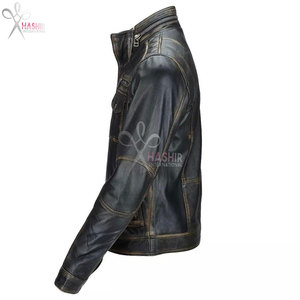 Chaqueta de Motociclista Unisex de Cuero PU con Cuello Alto, Tela de Lona, Color Negro Marrón, Cuero Premium Desgastado para Motocicleta - Product Image 4