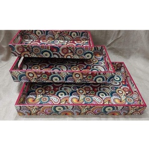 Juego de bandeja de servicio de MDF de grado alimenticio de 3 piezas con diseño impreso de esmalte Bandeja usada de utensilios de cocina para restaurante y hogar de calidad premium - Product Image 1