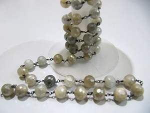 Chaîne de chapelet perlée de 6 à 9mm à facettes en pierre de lune naturelle multi Silverite AB - Product Image 3