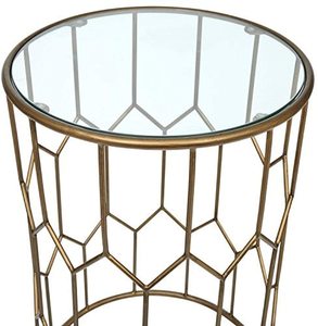 Table d'appoint élégante en métal doré et verre de qualité supérieure pour le salon Table d'angle ronde d'appoint en gros - Product Image 5