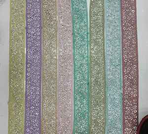 Custom Made Stone Work Embroidered Laces in Eight Colours in Floral Designs for Garments and Dresses in 2 Inch Width. - Product Image 3