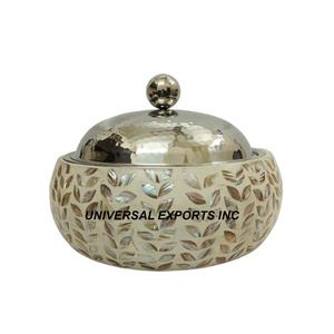 Mother of Pearl Hotpot Forma redonda Cazuela de diseñador hecha a mano Calidad Premium Hecho a mano Nuevo calentador de alimentos de metal - Product Image 2