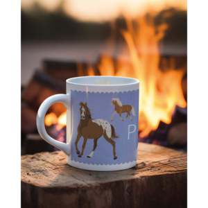 Tasse en céramique bleue avec motif cheval et inscription Love (environ) Bouteille de 330 ml pour les passionnés d'équitation et un design amusant de dessin animé, idéale pour les cadeaux - Product Image 3