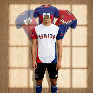 Haiti <b>Football</b> Jersey Men's Short Sleeve Patriotic Flag Design Breathable Polyester T-Shirt Casual Sport Wear - Product Image 3
