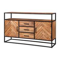 Table console de luxe Kjeld 145 cm en bois de manguier, buffet avec miroir, design moderne en bois massif pour la maison, salon, salle à manger