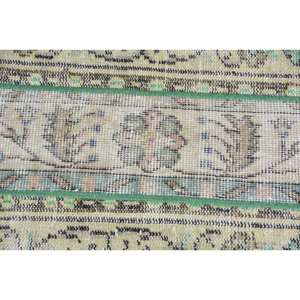 Alfombra de lana turca Vintage de 220x360 pies, diseño de retales verde y beige clásico, Alfombra de sala de estar con respaldo de látex para adolescentes - Product Image 5