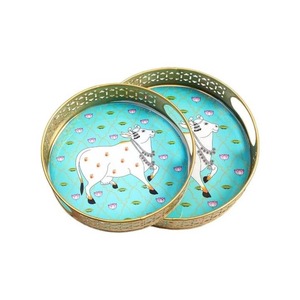 ชุดถาดเสิร์ฟ2ชิ้นถาดกลมตกแต่งศิลปะ pichhwai - Product Image 5