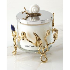 Tarro de vela de lujo de cristal transparente de alta calidad con aspecto llamativo con flores chapadas en oro, suministros de tapa superior de Metal resistente de diseñador - Product Image 4