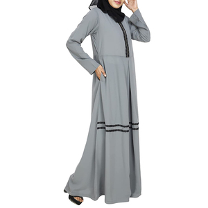 Abaya à capuche en crêpe de chiffon sans repassage Lm013 avec hijab intégré, poches, robe musulmane mignonne, modeste, respirante, simple, style A, pour femmes - Product Image 3