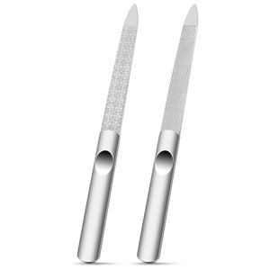 Lima moldeadora de uñas de embalaje personalizado de 2 piezas, Mango antideslizante de acero metálico completo, lima de uñas de manicura y pedicura de doble cara - Product Image 1