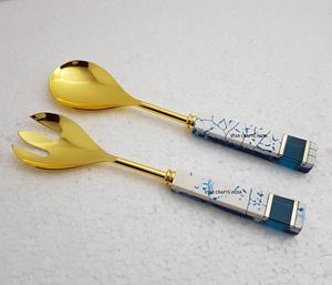 Wholesale Golden Plated with Resin Handle Stainless Steel Mixing & Cooking Salad Flat Server <b>Serving</b> <b>Spoons</b> - Product Image 2