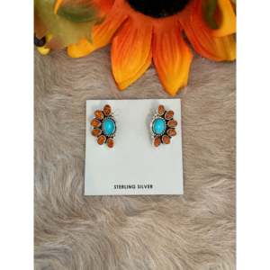Southwest Handmade Flower Stud <b>Earrings</b> Multi Stone & <b>Sterling</b> <b>Silver</b> Bezel <b>Set</b> - Product Image 1