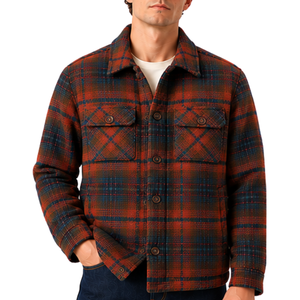 Chaqueta a cuadros para hombre con forro polar suave, cierre de botones, bolsillos en el pecho, mangas largas, informal, para exteriores. - Product Image 1