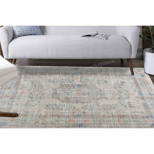 Tapis imprimé à motifs floraux - Beige, vert, décor antique, design turc, tapis en velours de luxe - Product Image 2