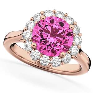 Anillo de Compromiso Halo con Turmalina Rosa de 3.20ct, Diamante, Oro Rosa de 14K, Patrón Geométrico, Corte Ovalado, Certificado IGI, Joyería Fina con Rodio - Product Image 3