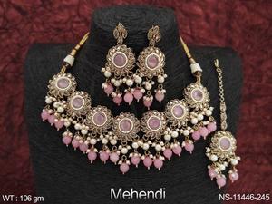 Mehendi plaqué fantaisie conception fête porter Antique Designer Antique bijoux ensemble de collier court - Product Image 4