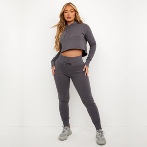 Sudadera Corta para Mujer, Personalizada al por Mayor, 45% Algodón, 55% Poliéster, Forro Polar, Color Gris Acero, Diseño Sky Script - Product Image 1