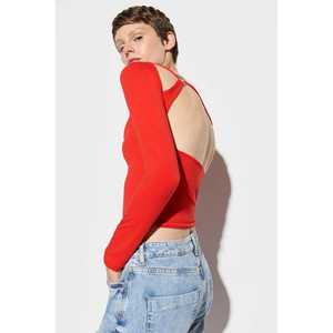 Chemise à épaules dénudées décontractée avec logo brodé, col à volants, dentelle, satin, soie, mousseline de soie, tricotée pour les fêtes, disponible en taille XL, automne, printemps - Product Image 3