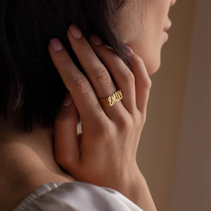 14k Solid Gold Plated Custom Bold Name <b>Ring</b> by Caitlyn Minimalist With Chunky Statement Personalized <b>Ring</b> <b>for</b> Unisex Jewelry - Product Image 2