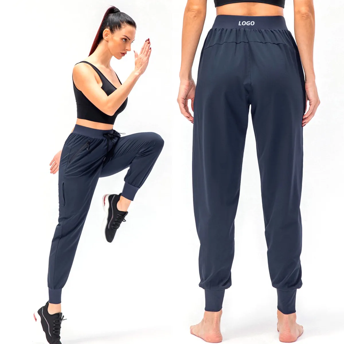 Wholesale Loose Fit Mountain Climbing Trousers Hiking Pants for Women Ladies Casual Jogger Sweatpants with 3 Zipper pockets 2023