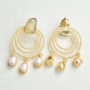 Brass Pearl <b>Stud</b> <b>Earring</b> with Prehnite Wholesale Handmade Natural Stone Rhodium Plated Fashion Forward Style Bulk Export Quality - Product Image 4