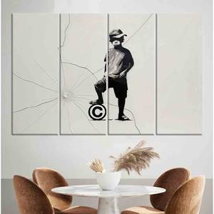 Impresión en lienzo de Banksy Boy: arte vibrante para pared en vidrio templado, JUEGO DE 4 LIENZOS - Product Image 1