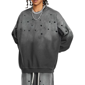 Nueva venta al por mayor cuello redondo lavado ácido peso pesado logotipo personalizado de gran tamaño desgastado hombres sudadera algodón 80,20 tela French Terry - Product Image 6