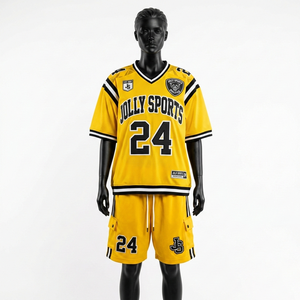 Conjunto de Camiseta y Pantalones Cortos de Fútbol de Malla de Poliéster Premium de 200 GSM, Amarillo con Paneles Negros, Estampado Personalizado, Conjuntos para Mujer - Product Image 1