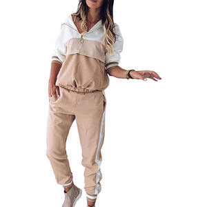 Ensemble de survêtement en molleton pour femmes de haute qualité, blocs de couleur, logo personnalisé, coton, deux pièces, ensemble de survêtement chaud pour l'hiver, 2026 - Product Image 4