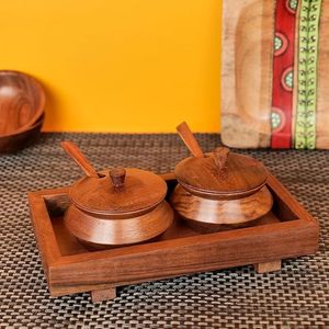 Récipient à fruits secs en bois traditionnel avec couvercles Outils d'herbes et d'épices pour servir et offrir Plateau décoratif économique - Product Image 3