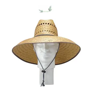 Prezzo all'ingrosso di grandi dimensioni cappelli di paglia di dimensioni complessive colore marrone, cinturino regolabile cappelli di paglia ventilati