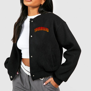 2025 100% laine femmes Logo brodé personnalisé écologique imperméable veste universitaire perles Rivets à la mode confortable hanche - Product Image 1