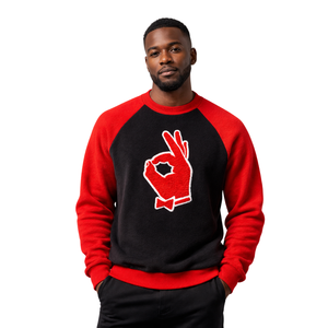 Kappa Alpha Psi YO Hand Sign <b>Black</b> Raglan Sleeve Crewneck Sweatshirt Premium Fleece Greek Fraternity Pullover <b>Top</b> - Product Image 1