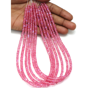 ลูกปัดมูนสโตนสีชมพูสวยงามระยิบระยับ รูปทรงยางรถยนต์เรียบเนียน ลูกปัดมูนสโตนสีชมพูรูปทรงล้อ 15 นิ้ว ขายส่ง - Product Image 1