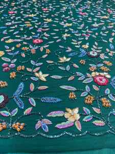 Robe de soirée de mariage lourde faite à la main en rayonne et lin avec des perles de filet antistatiques, des paillettes, des broderies en dentelle - Product Image 2