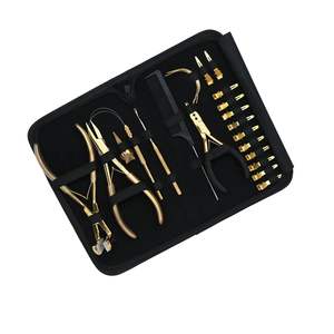 Kit d'outils pour extensions de cheveux de salon comprenant une pince à sertir plate, une pince à deux trous, une boucle de traction, une aiguille, un peigne à queue de rat - Product Image 1