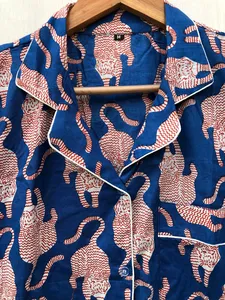 Luxury Hand Block Print Cotton <b>Pajama</b> Set Floral Animal Sleepwear <b>for</b> <b>Summer</b> Plus Size Soft Handcrafted <b>Summer</b> Essentials - Product Image 5