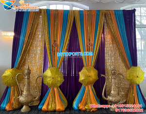 Fabuloso Mehndi noche escenario telón de fondo configuración Punjabi Sangeet noche telón de fondo cortina para escenario colorido indio boda telón de fondo conjunto - Product Image 3