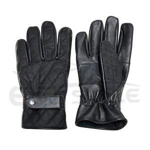 Gants en cuir matelassé noir avec fermeture à pression Doigts entiers Hiver Coupe-vent Vente en gros Logo personnalisé Mode masculine Gants de conduite - Product Image 1