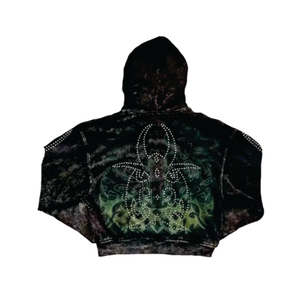 Personnalisé brillant ne tombe pas polaire surdimensionné Vintage acide lavage clouté strass en détresse sweat à capuche zippé hommes 100% coton hiver - Product Image 4